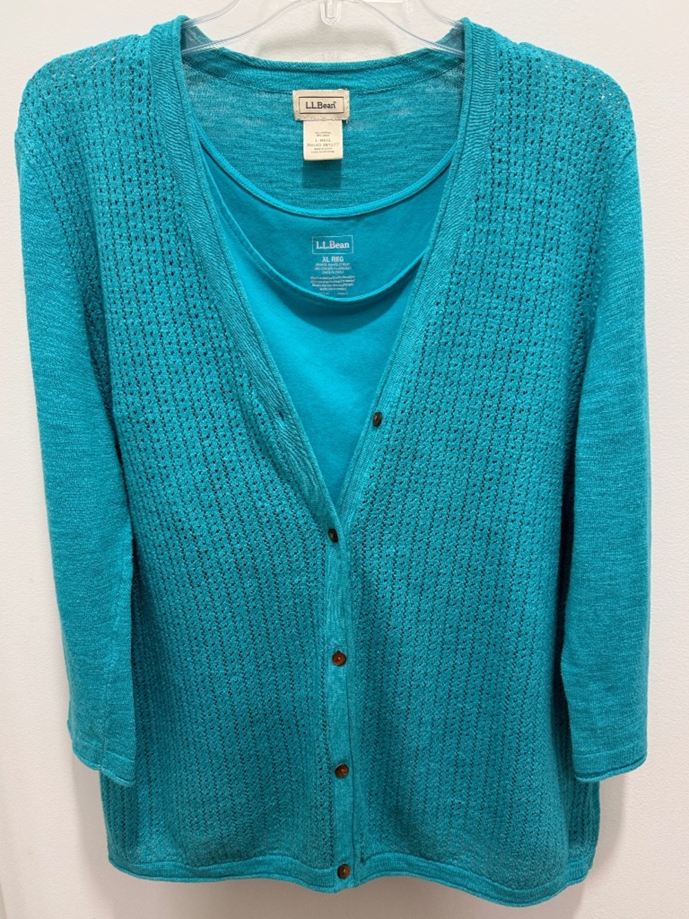 Teal Blue LL Bean Lightweight Cardigan 2-Piece Twinset, Size Large